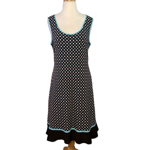 Studio 1 Sleeveless Dress Pullover Style Polka Dot Print Brown Blue Tan 12